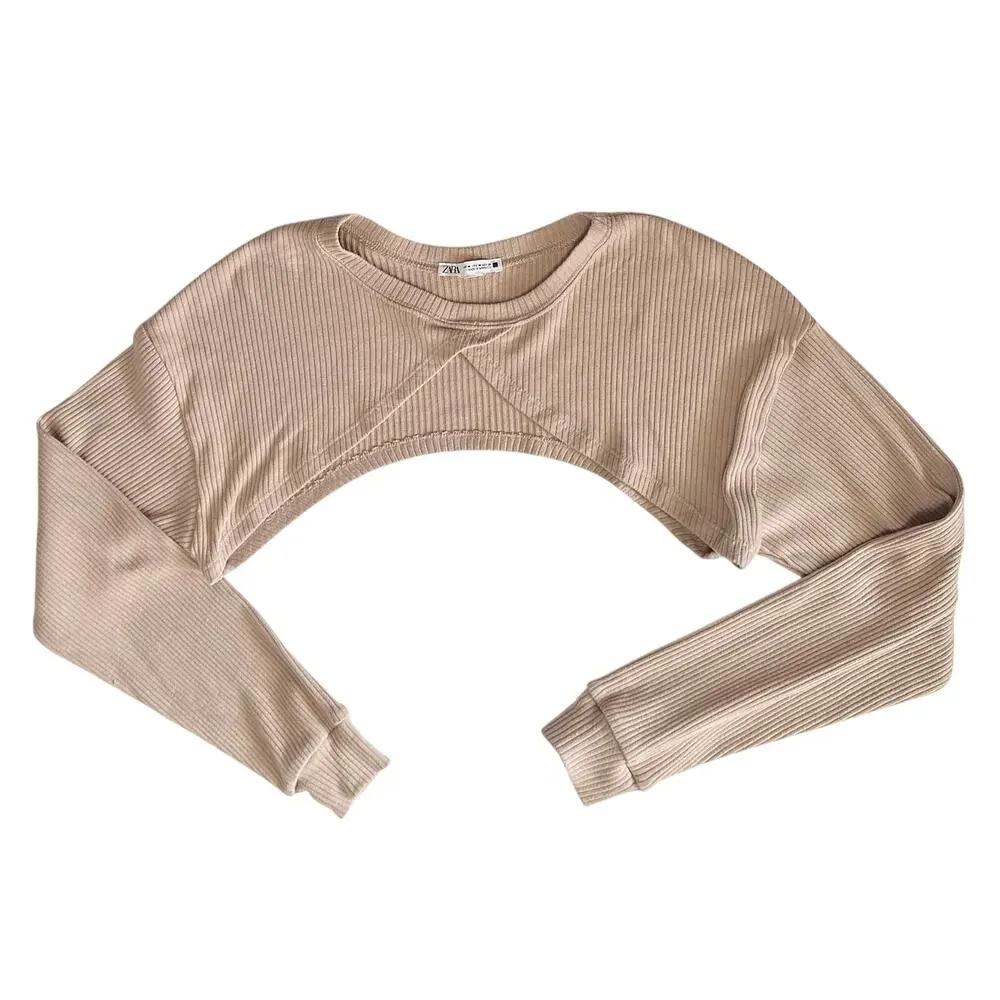 Zara Ribbed Pullover Bolero Sweater Beige Size M